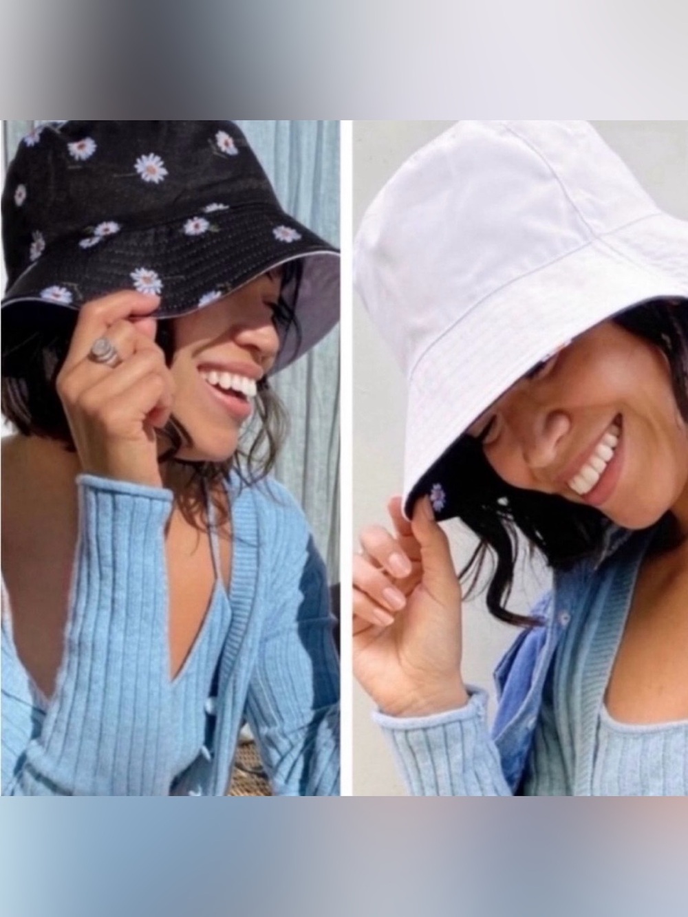 NWT Alice & Olivia Black daisy print bucket hat Reversible plain white NEW